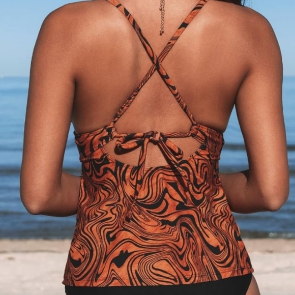 Lunabelle V Neck O-Ring Tankini Criss Cross Adjustable Straps Bathing Suit SZ M - Picture 4 of 14